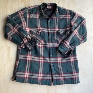 Appalachian Trail Shirt Jacket Mens LT Green Plaid Quilted Flannel Lined Outdoor